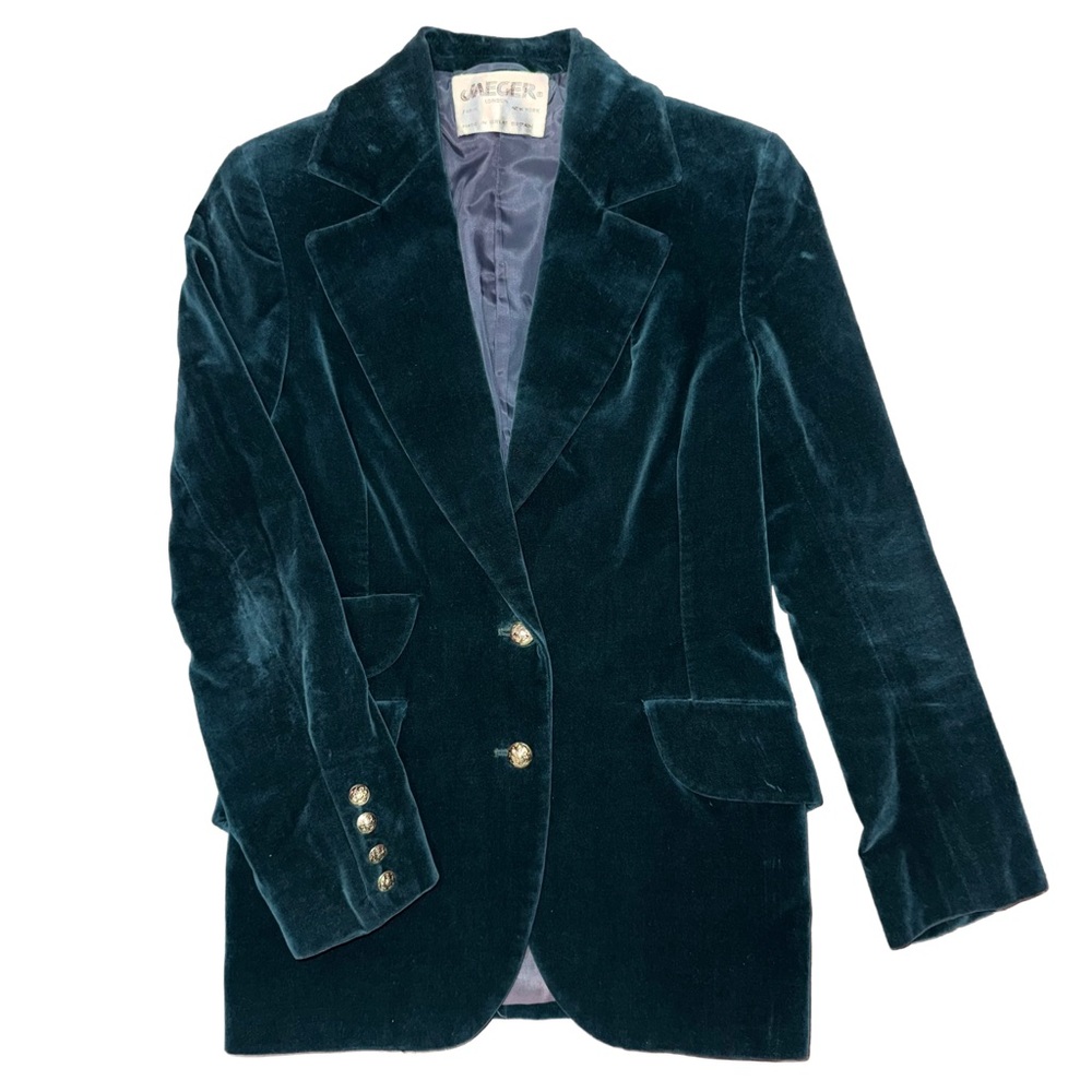 Vintage 70s Jaeger Green Velvet Blazer Minimalist Dark Academia Quiet Luxury